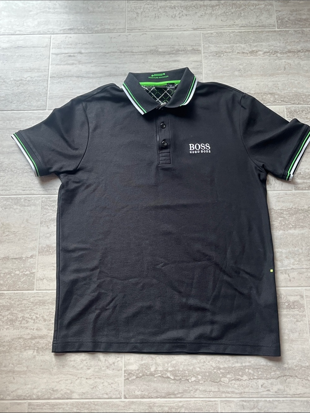 Hugo Boss Black Polo with Green and White Trim